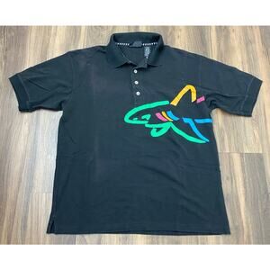 VTG 90s RETRO Men Greg Norman shark logo abstract cotton graphic polo golf shirt